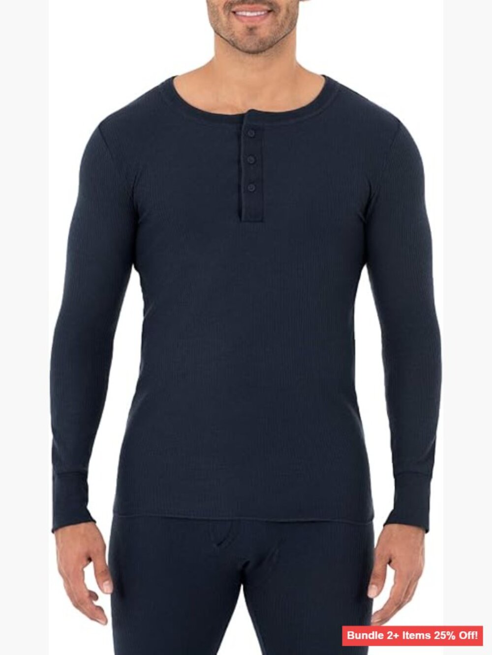 Men's Midweight Waffle Thermal Henley Top Long Sleeve Layering